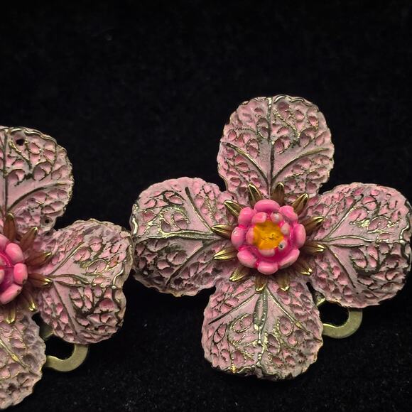 Arthur Pepper Pink Enamel Flower Earrings Clip On Vintage Floral - Picture 1 of 8